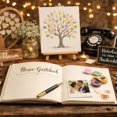 Hochzeitsdeko mit Gästebuch, Wunschbaum & Fingerabdruck-Baum. Originelle Ideen für eine unvergessliche Hochzeit.