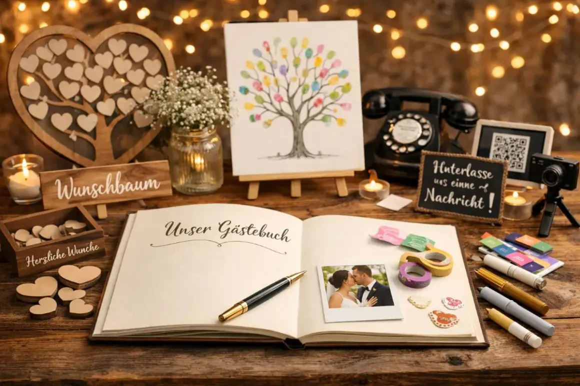 Hochzeitsdeko mit Gästebuch, Wunschbaum & Fingerabdruck-Baum. Originelle Ideen für eine unvergessliche Hochzeit.