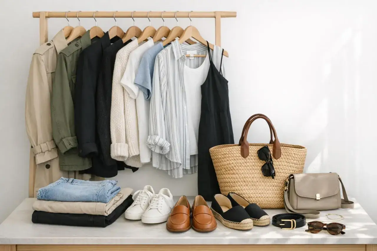 Eine Capsule Wardrobe Liste: Kleider, Jeans, Schuhe und Accessoires f&uuml;r einen minimalistischen Stil.